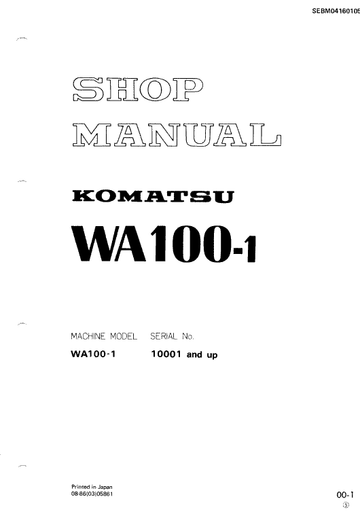 Komatsu WA100-1 Wheel Loader Complete Workshop Service Repair Manual