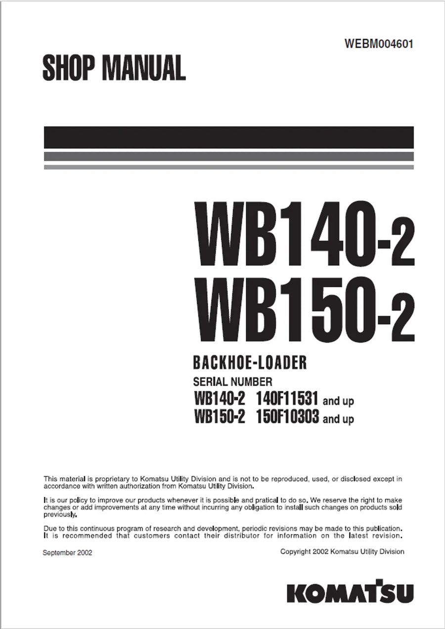 Komatsu WB140-2 and WB150-2 Backhoe Loader Service Manual