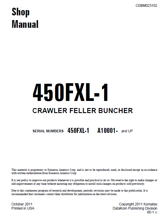 Komatsu 450FXL-1 Feller Buncher Service Manual