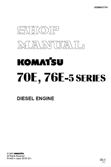 Komatsu 70E-5 Series (2D70E) & 76E-5 Series (3D76E) Engines Manual