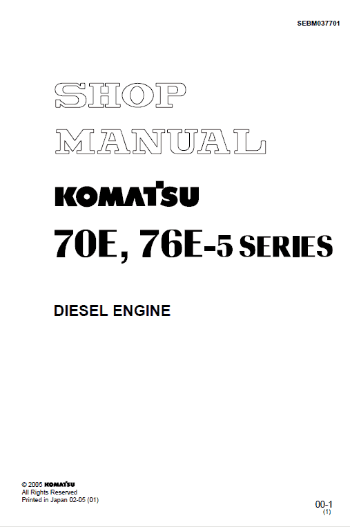 Komatsu 70E-5 Series (2D70E) & 76E-5 Series (3D76E) Engines Manual