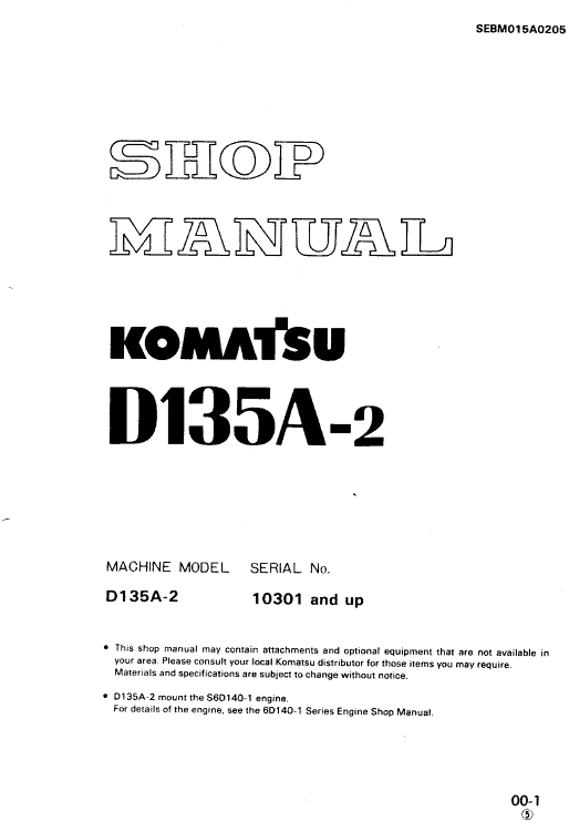 Komatsu D135A-2 Dozer Service Manual