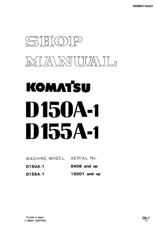 Komatsu D150A-1, D155A-1 Dozer Service Manual