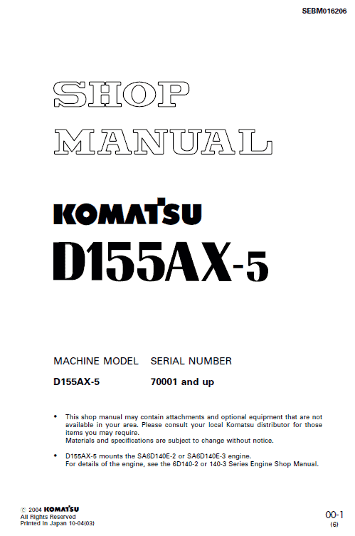 Komatsu D155AX-5 Dozer Service Manual