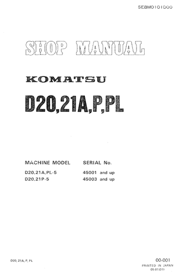 Komatsu D20-5, D21A-5, D21P-5, D21PL-5 Dozer Service Manual