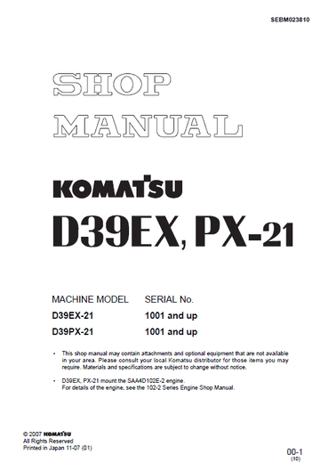 Komatsu D39EX-21, D39PX-21 Dozer Service Manual