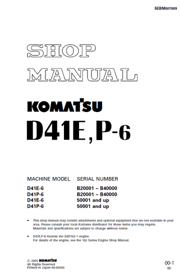 Komatsu D41E-6, D41P-6 Dozer Service Manual