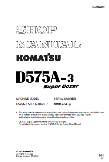 Komatsu D575A-3 Dozer Service Manual