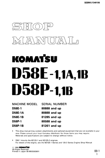 Komatsu D58E-1, D58P-1 Dozer Service Manual