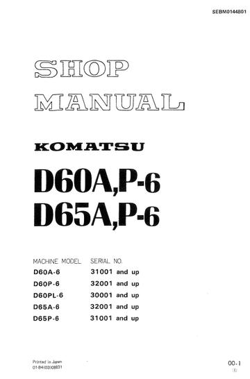 Komatsu D60A-6, D60P-6, D65A-6, D65P-6 Dozer Service Manual