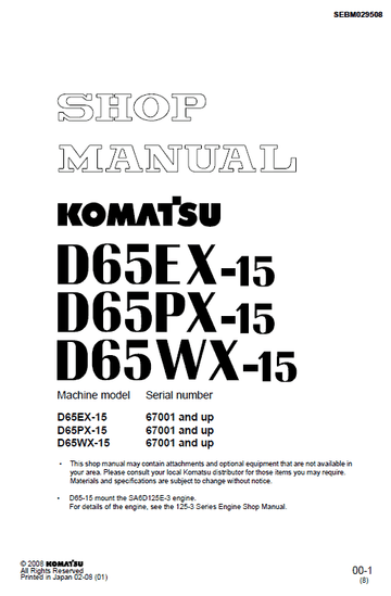 Komatsu D65EX-15, D65PX-15, D65WX-15 Dozer Service Manual