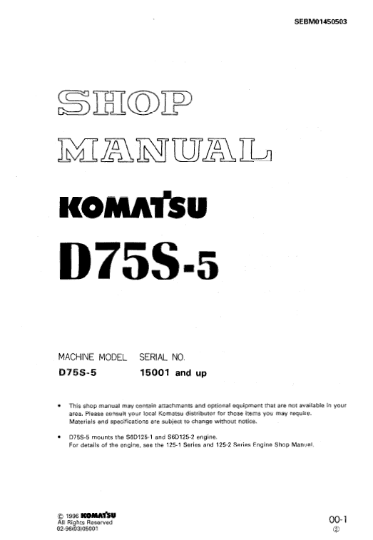 Komatsu D75S-5 Dozer Service Manual